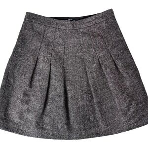 Gap Brown‎ Herringbone 100% Wool Pleated Mini Skirt Size 1 High Waisted Tweed